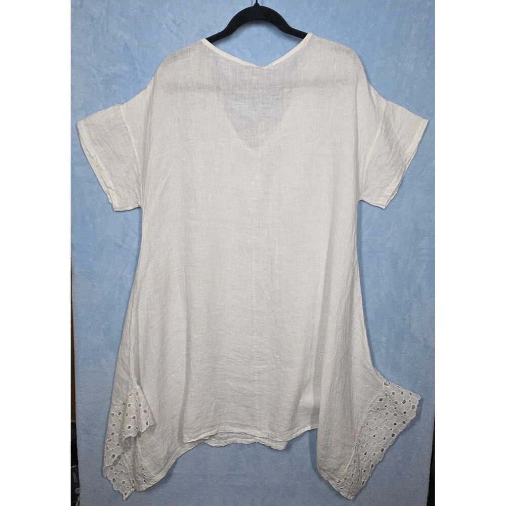 NEW Shyloh Made in Italy 100% Linen LINO Oversized Lagenlook Dress Cut Out Hem - Picture 2 of 8